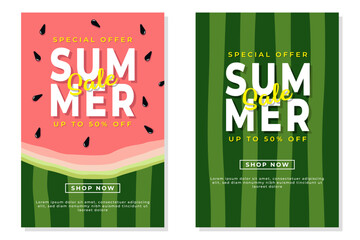 Colorful Summer Sale Banners Featuring Watermelon Design and Discounts Announcement