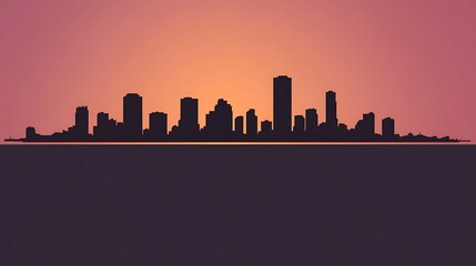 Obraz premium Silhouetted cityscape of buildings at dusk or dawn displays its profile