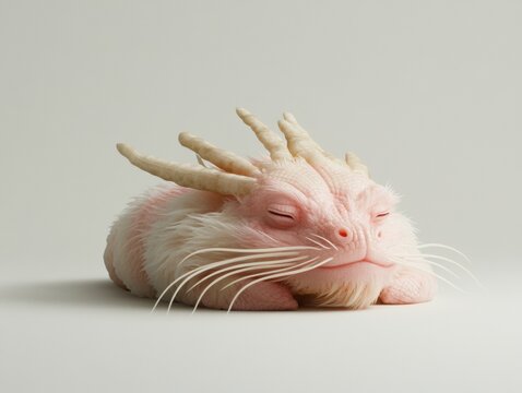 Cute creature with unique features resting peacefully.