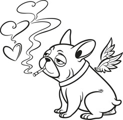 A stylized vector illustration of a dog smoking a cigarette, with a cool and relaxed expression.