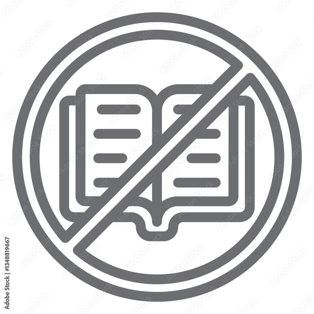 Poster open textbook ban line icon, prohibited elements concept. vector graphics. book reading forbidden si