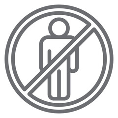 Standing man ban line icon, prohibited elements concept. Vector graphics. Human area placement forbidden sign on white background, outline style icon for mobile or web design.