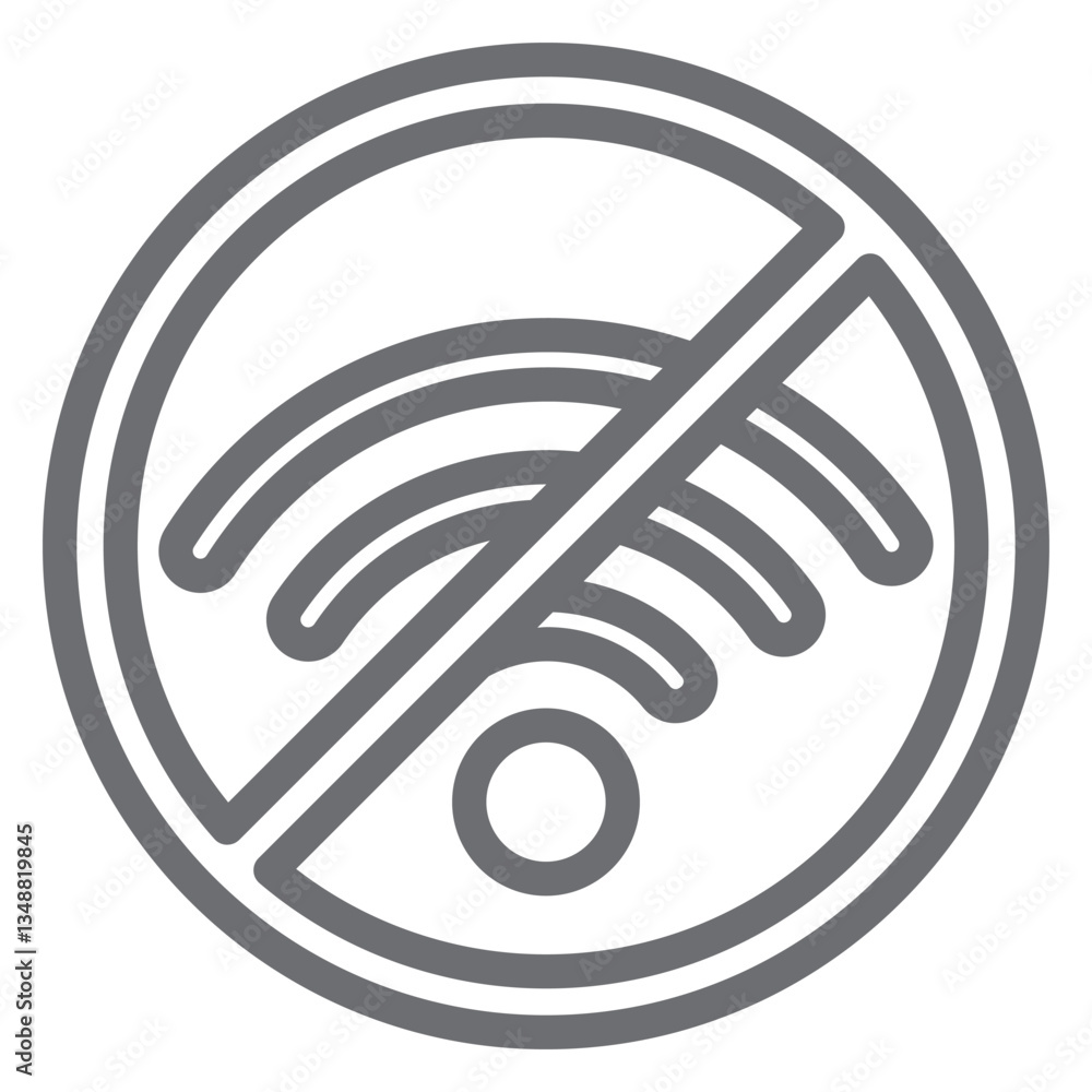 Poster wireless connection ban line icon, prohibited elements concept. vector graphics. wifi signal coverag