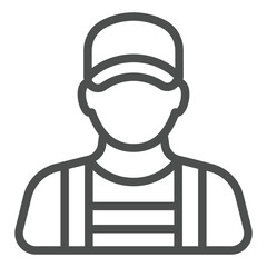 Technician with uniform line icon, car service concept. Vector graphics. Car mechanic repair man avatar sign on white background, outline style icon for mobile or web design.