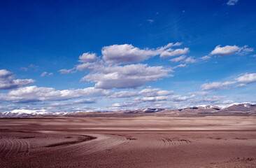 desert landscape with blue sky and clouds