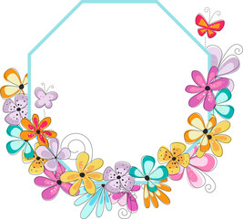 Spring garden frame with flowers. Frame for social media, cards, invitations