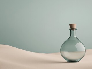 Elegant bottle on a soft sand surface.