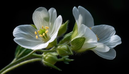 Fototapeta premium Delicate white wildflowers blooming in nature close-up photography serene environment macro view floral beauty
