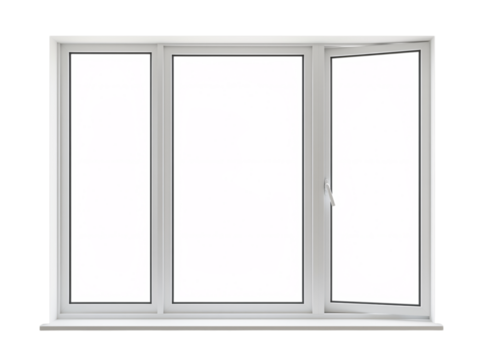A clean, modern white window with clear glass, ideal for use in home decor, construction, or interior design projects