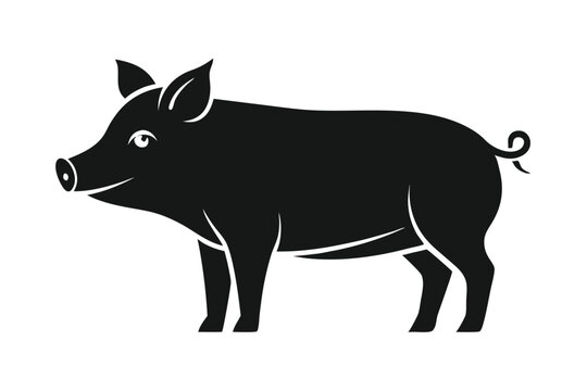 recommend clip art: Pig Silhouette Standing Side View, Black, Farm Animal Outline, Mammal,