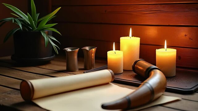 Shavuot Celebration: Candles, Scroll, and Kiddush Cups