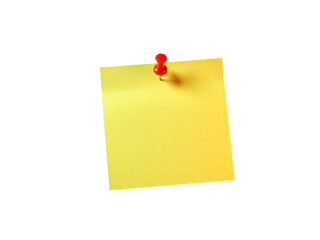 This image features a single, bright yellow sticky note with a red pushpin affixed to it