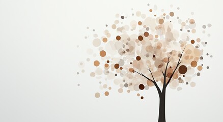 A minimalist tree illustration featuring a variety of brown circles as leaves against a light background, creating a serene and modern aesthetic.