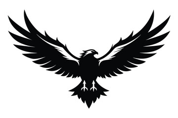 Silhouette of Bird with Open Wings, Simple Black Elegant Flying Bird on White Background