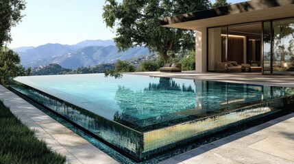 Fototapeta premium a high-end swimming pool with a bottom made of pure platinum tiles, creating an ultra-luxurious reflective effect.