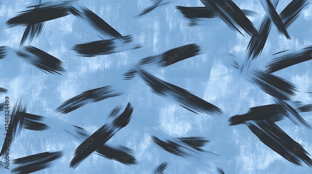 Poster dark paint brushstrokes creating a pattern on a light blue background