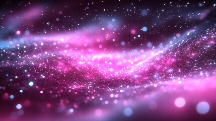 Abstract pink and purple glowing particle wave.