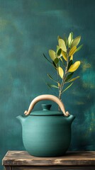 Elegant pot with greenery on a textured backdrop.