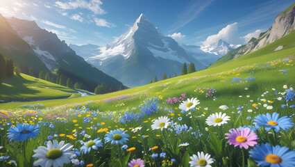 Fototapeta premium alpine meadow with flowers