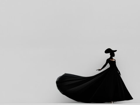 Elegant silhouette in flowing black dress.