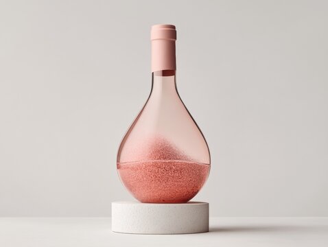Elegant pink glass bottle with fine sand.