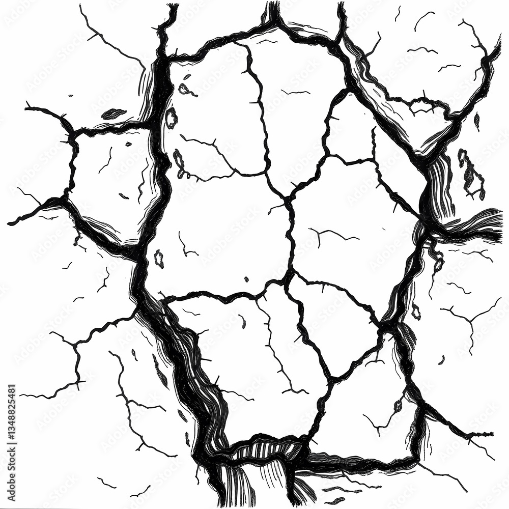 Aufkleber cracked ground texture: a high-contrast illustration depicts a detailed view of a cracked surface, e
