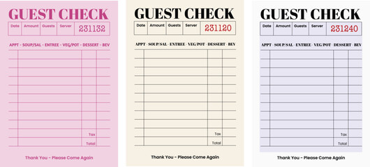Guest Check List blank receipt template for signages, wall art, posters, postcard. t-shirt design graphics, banners and templates. Travel, restaurant, cafe art decor. 