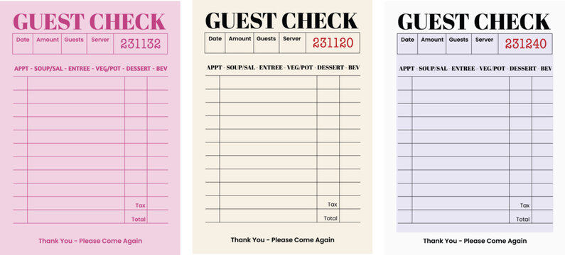 Guest Check List blank receipt template for signages, wall art, posters, postcard. t-shirt design graphics, banners and templates. Travel, restaurant, cafe art decor. 