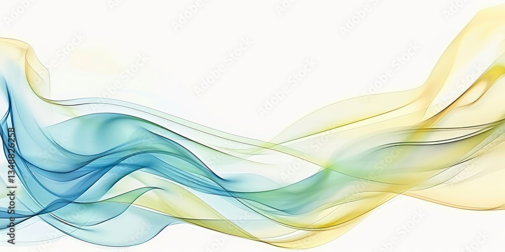 Poster green yellow soft abstract curve wave flowing line fluid simple smooth on white background.