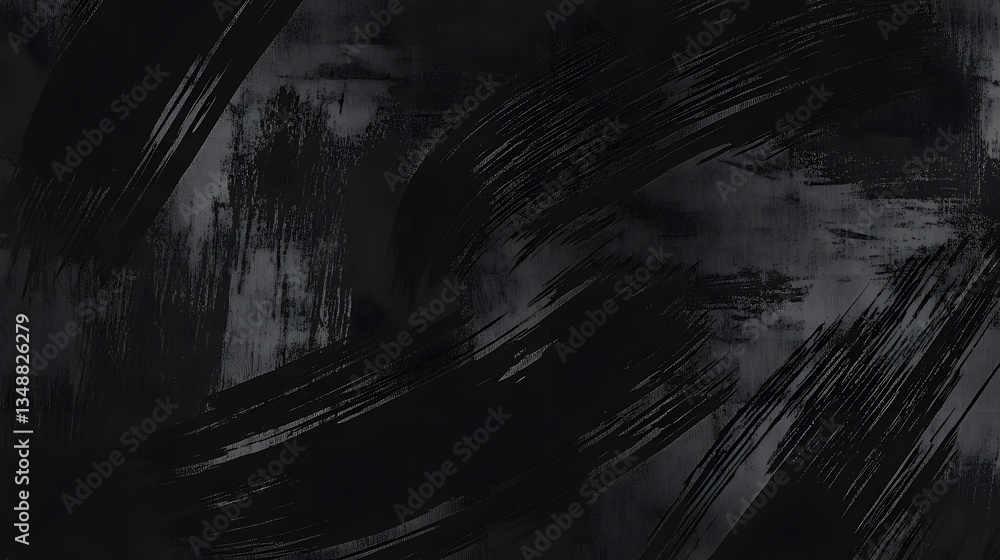 Poster black brushstrokes on dark textured surface create artistic abstract display