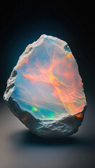 Fototapeta premium Abstract mineral with opalescent glow and stunning play of light, evoking a surreal and cosmic aesthetic.