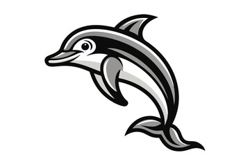 Naklejka premium Stylized Dolphin Illustration; Black and White Aquatic Mammal Jumping; Sea Life Design