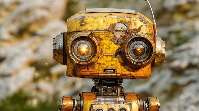 petit robot jaune avec une pancarte vierge sur la poitrine  HD 8K wallpaper Photographic Image