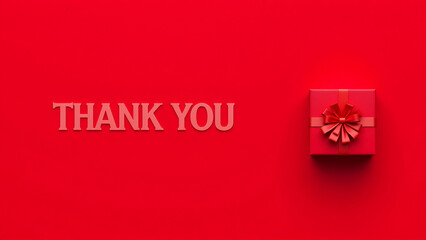 Bold Red Thank You Typography with Decorative Gift Box in Coral and Red Tones