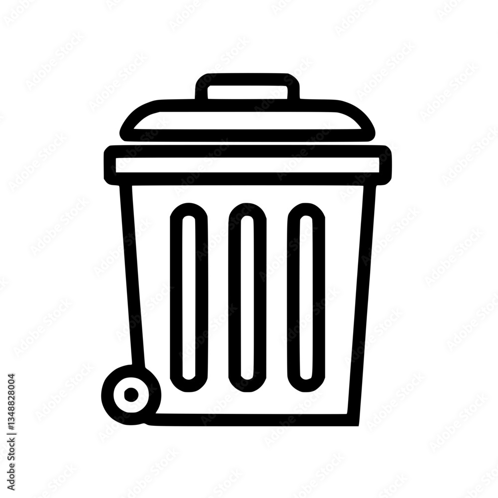 Poster a simple icon of a trash can with a lid and wheels designed with clean lines a symbol for waste disp