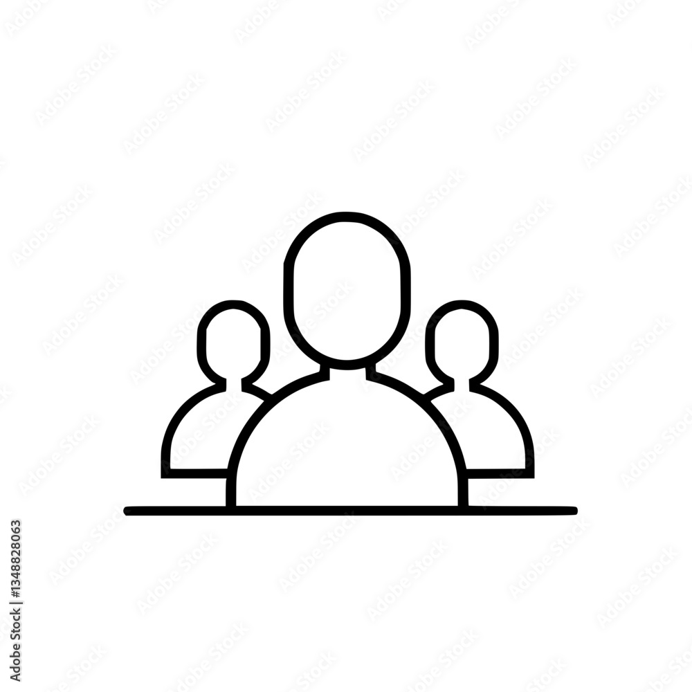 Poster minimalist icon: three figures stand shoulder to shoulder representing collaboration teamwork and co