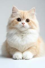 A fluffy Persian cat with beautiful golden eyes, sitting gracefully against a soft background, exuding charm and elegance.