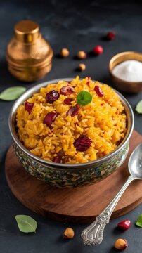 Kashmiri Modur Pulao sweet rice dish with saffron and dry fruits