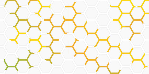 Abstract Hexagon white and orange background , orange light and shadow. Abstract background design with white hexagon and orange light. Abstract. Hexagon. Vector.