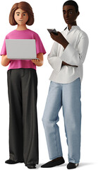 3D Two women working with a laptop