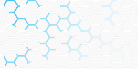 Fototapeta premium Abstract Hexagon white background , blue light and shadow. Abstract background design with white hexagon and blue light. Abstract. Hexagon. Vector.