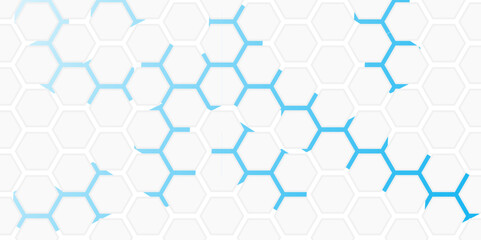 Abstract Hexagon white background , blue light and shadow. Abstract background design with white hexagon and blue light. Abstract. Hexagon. Vector.
