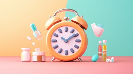 3d calendar marked date and time for reminder with pharmacy drug icon. Vaccination medical equipment, healthcare medicine. medical pharmacy medicament. 3d alarm clock icon vector render illustration