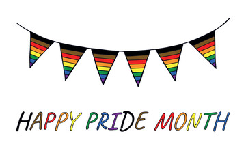 Obraz premium Colorful garland Gay pride flag Happy pride day LGBTQIA community Pride Month Vector hand drawn doodle for posters, stickers, logo, cards
