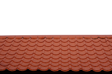 isolated transparent Background. Red clay roof tiles with wavy pattern, commonly used for residential buildings