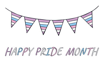Obraz premium Colorful garland Intersex pride flag Happy pride day LGBTQIA community Pride Month Vector hand drawn doodle for posters, stickers, logo, cards