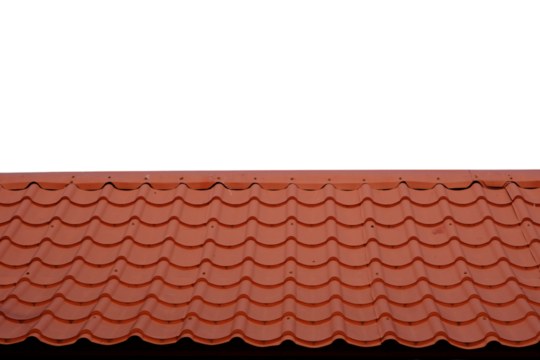 isolated transparent Background. Red clay roof tiles with wavy pattern, commonly used for residential buildings