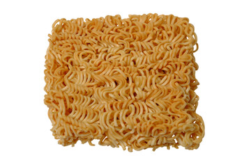 Square shaped block of dry instant noodles with wavy texture isolated transparent Background.