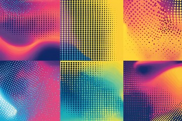 Collection abstract halftone colorful backgrounds, perfect for vibrant graphic designs, digital media, or artistic projects.