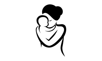 Mother love icon. mother hugging child symbol